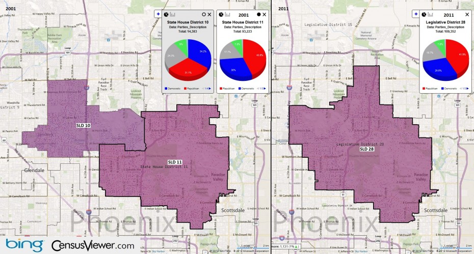Arizona's 28th Legislative District Before and After the 2010 Census Redistricting.jpg