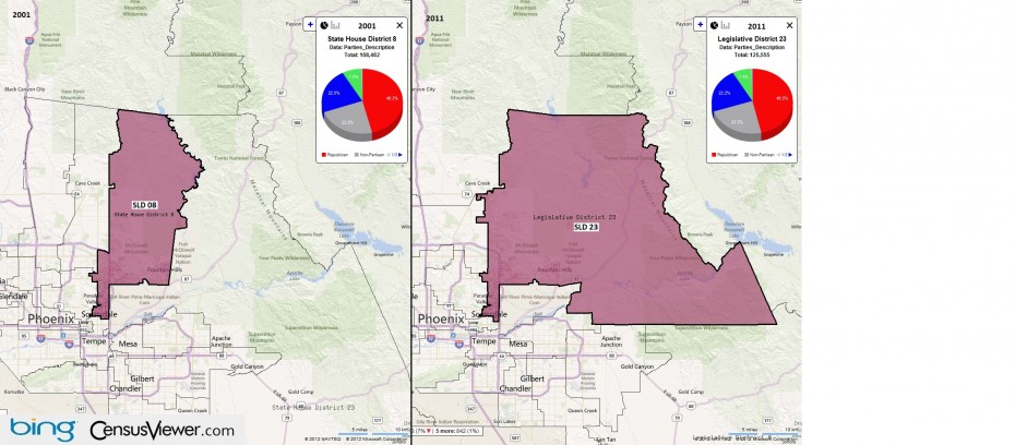 Arizona's 23rd Legislative District Before and After the 2010 Census Redistricting.jpg