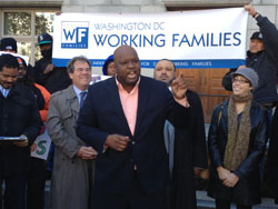 Delvone Michael campaigning for Minimum Wage Initiative