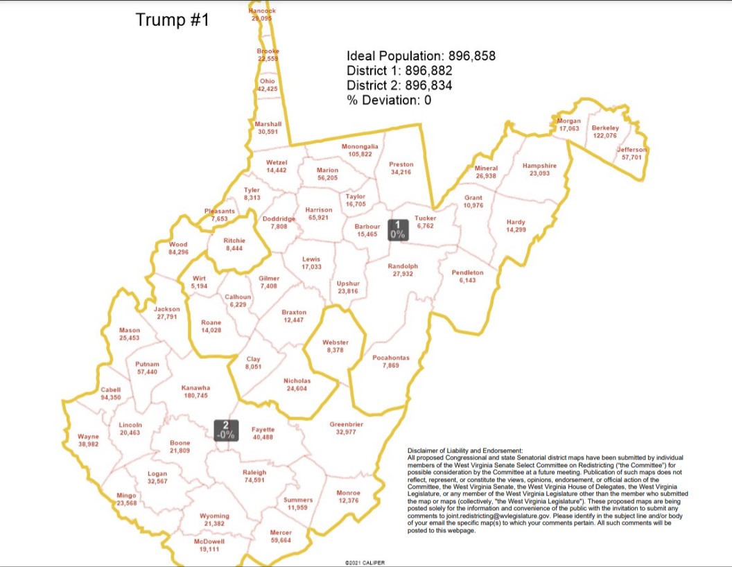 Redistricting In West Virginia After The 2020 Census Ballotpedia WV Sen Cong Map Trump 01