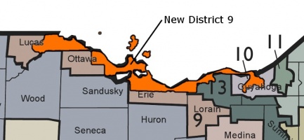 This map shows the new District 9 (in orange) superimposed on the old congressional districts.