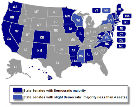 State Senates with Democratic majority 2010.png