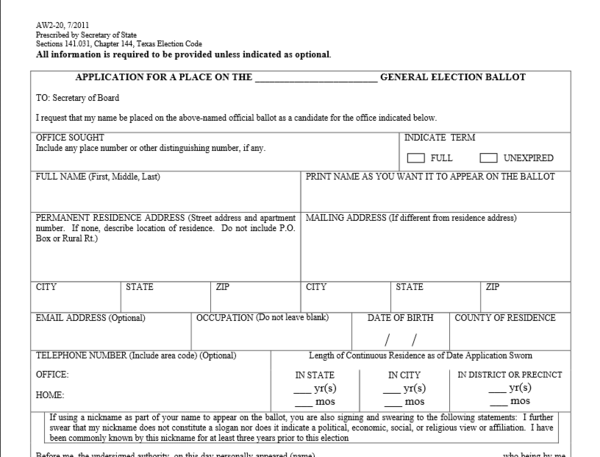 Ballot access requirements for political candidates in Texas - Ballotpedia